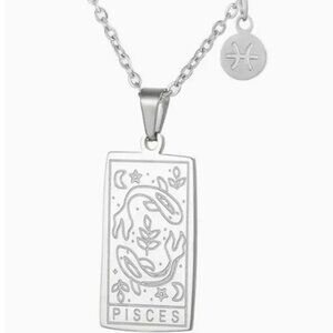 Pisces Zodiac Pendant Necklace 18K Gold Electro-Plated Stainless Steel Silver